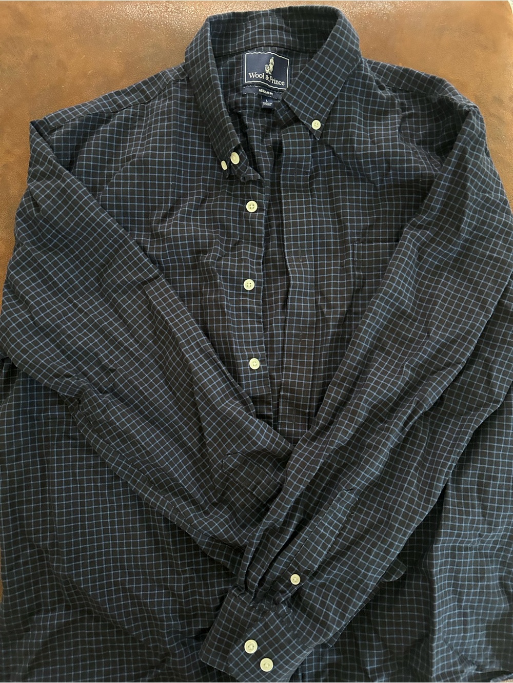 Wool And Prince Mens Black & Blue Windowpane Button-Down Shirt